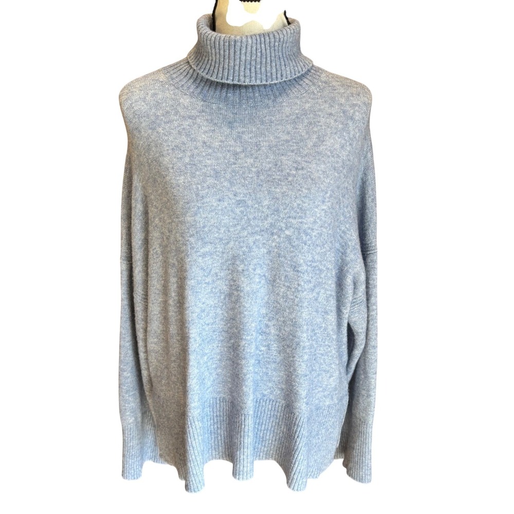 J.Crew Re-Imagined Merino Alpaca Blend Turtleneck Stretchy Sweater Lt Blue Large
